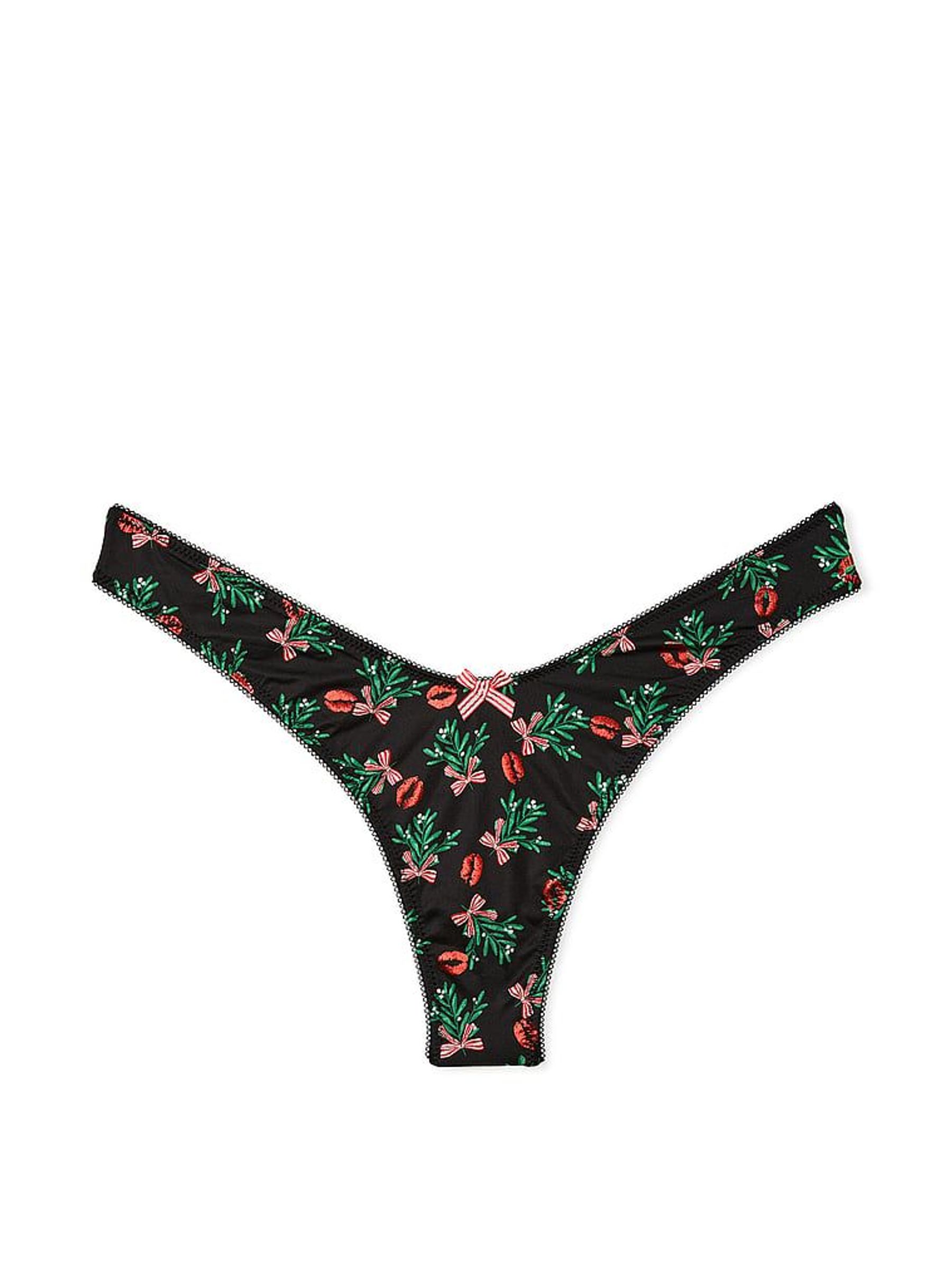 Black Mistletoe Thong Knickers (AB5208) | £5