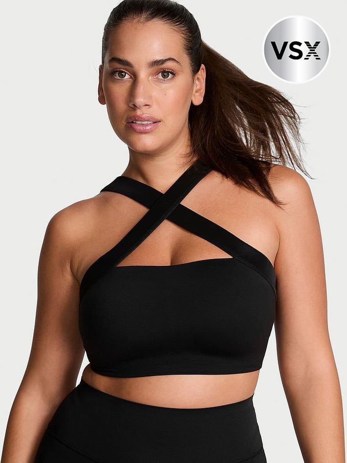 Black Activate™ Faux Leather Mix Sports Bra (AB5210) | £22