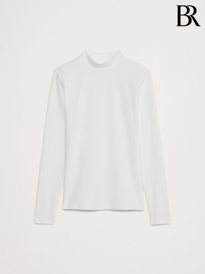 Banana Republic White Refined Mock-Neck Long Sleeve T-Shirt (AB6601) | £35
