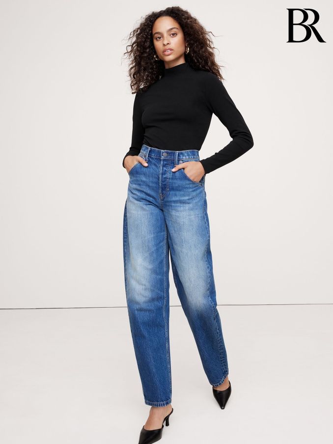 Banana Republic Black Refined Mock-Neck Long Sleeve T-Shirt (AB6607) | £35