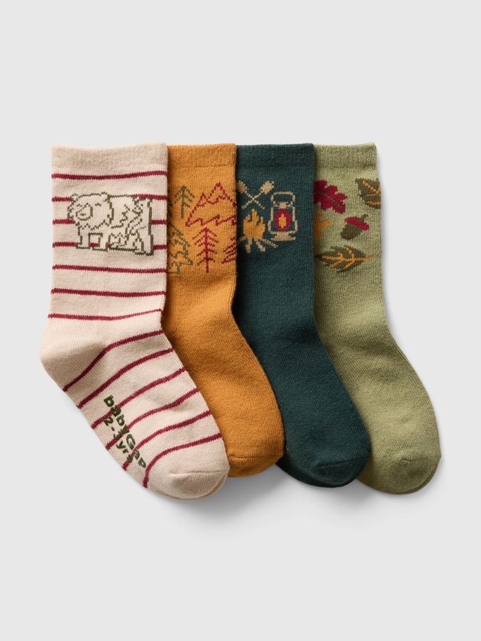 Green & Yellow Camp Crew Socks 4-Pack (Newborn-5yrs) (AB7453) | £8