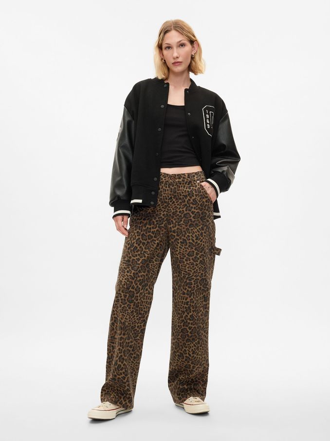 Brown Mid Rise Leopard Print 90s Loose Cargo Jeans (AB7787) | £65