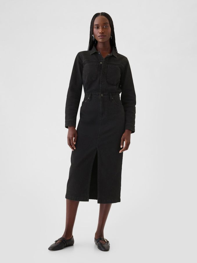 Black Denim Midi Dress (AB7792) | £36