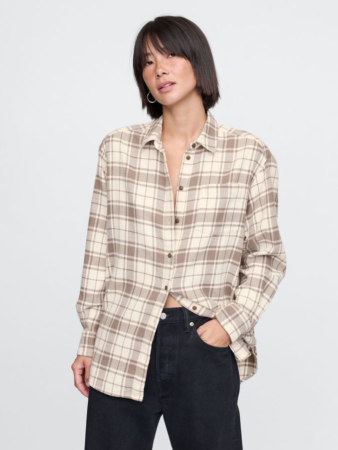 Beige Oversized Flannel Shirt (AB7802) | £24