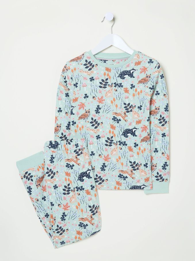 Blue Aqua Woodland Print Pyjama Set (AB8399) | £16