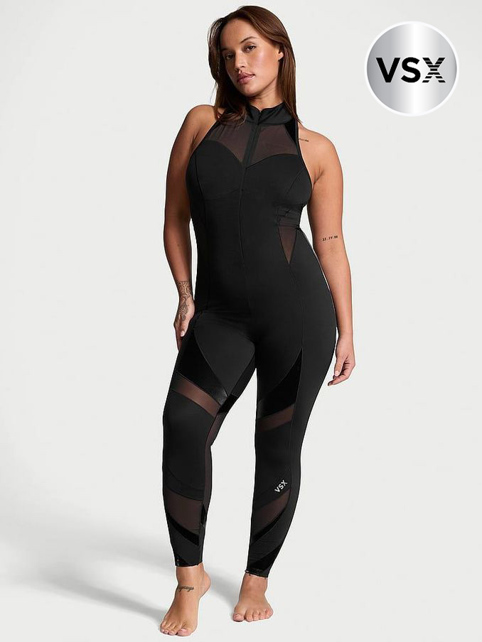 Black Activate™ Sheer Illusion Jumpsuit (AC0350) | £54