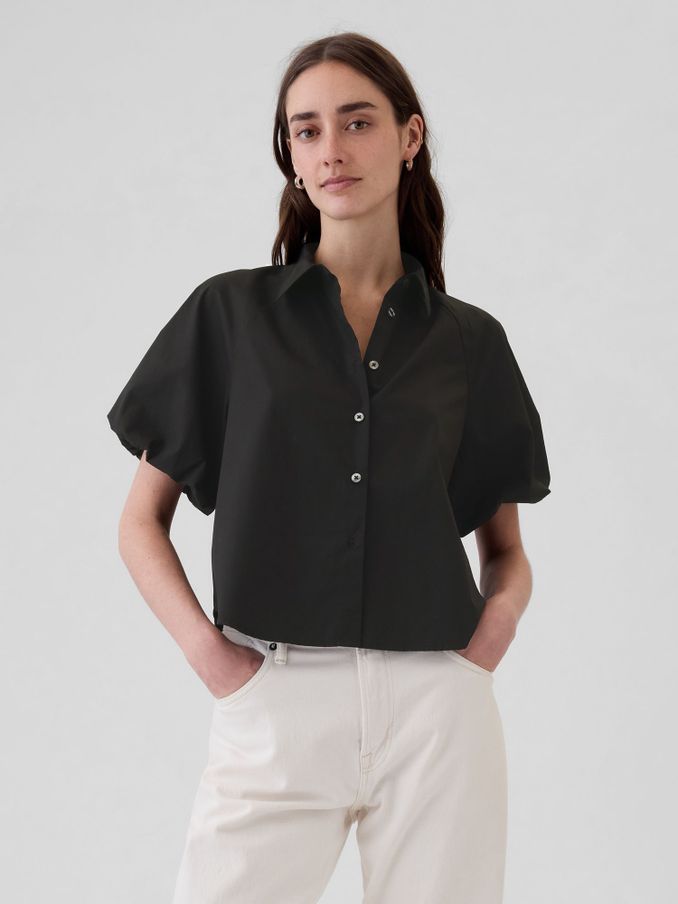 Black Cotton Bubble Short Sleeve Shirt (AC0831) | £21