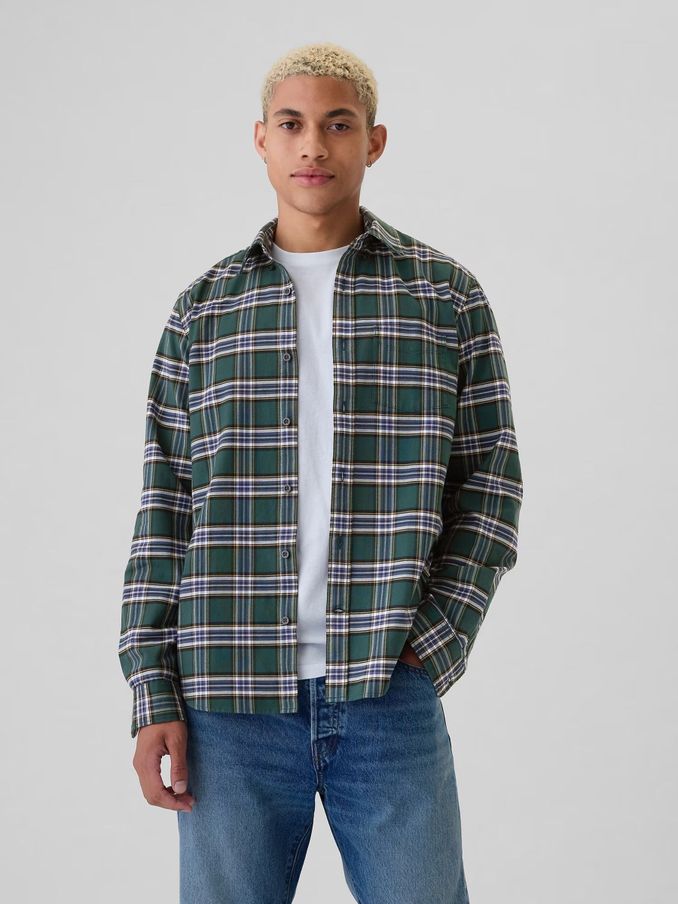 Green Check Regular Fit Long Sleeve Oxford Shirt (AC0841) | £24