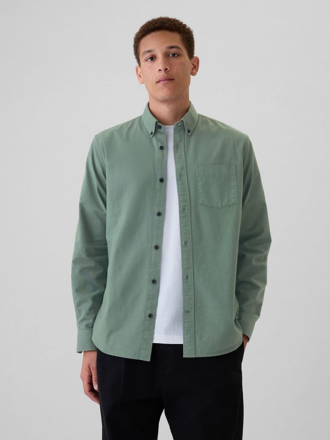 Green Regular Fit Long Sleeve Oxford Shirt (AC0842) | £24