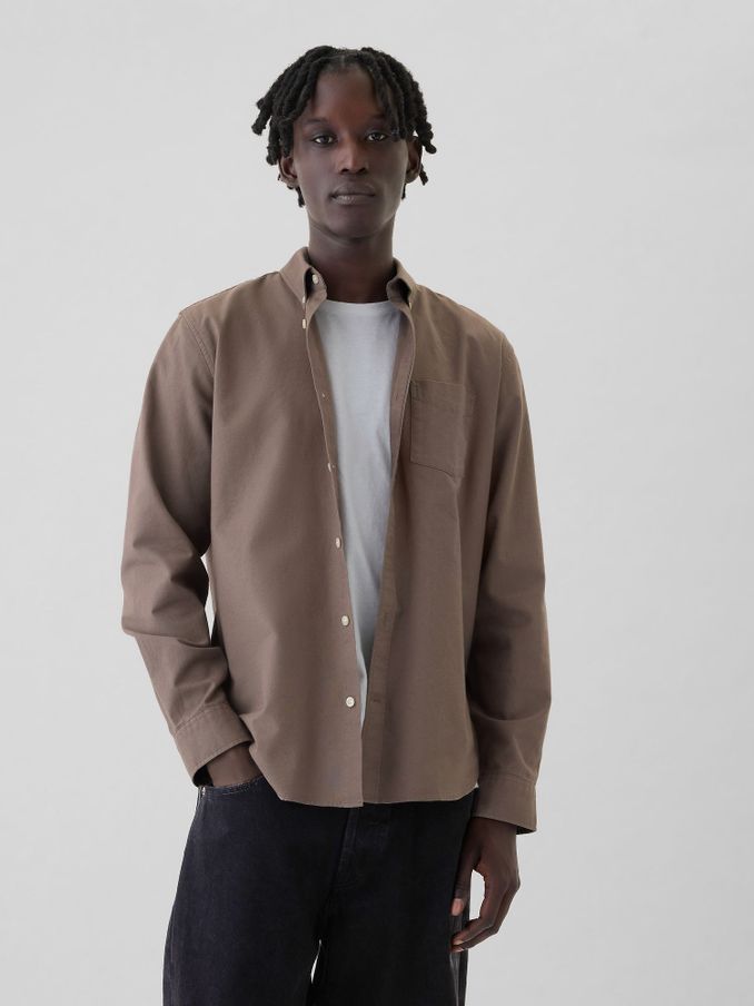 Brown Regular Fit Long Sleeve Oxford Shirt (AC0843) | £24