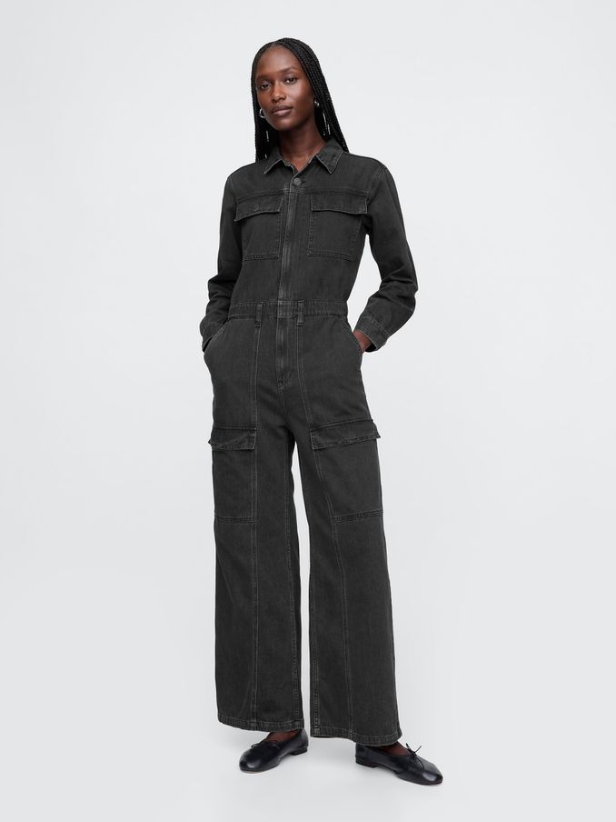Black Denim Cargo Jumpsuit (AC0969) | £26