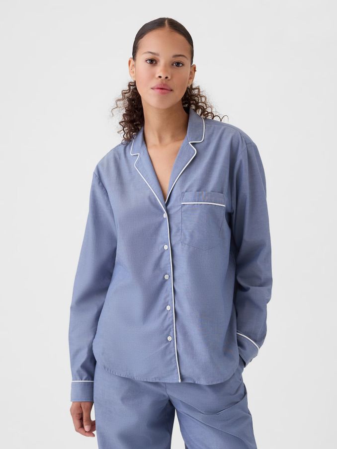 Blue 100% Cotton Poplin Pyjama Top (AC0976) | £15