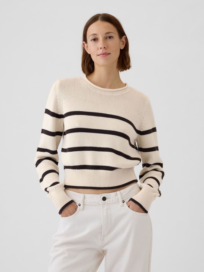 Cream Soft Cotton Shrunken Roll Neck Jumper (AC0983) | £25