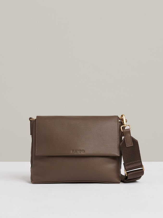 Leather Flap Crossbody Bag in Taupe (AC1003) | £148