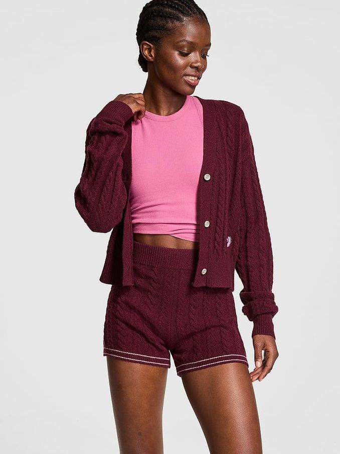 Purple Rose Cropped Cable Knit Cardigan (AC1118) | £49