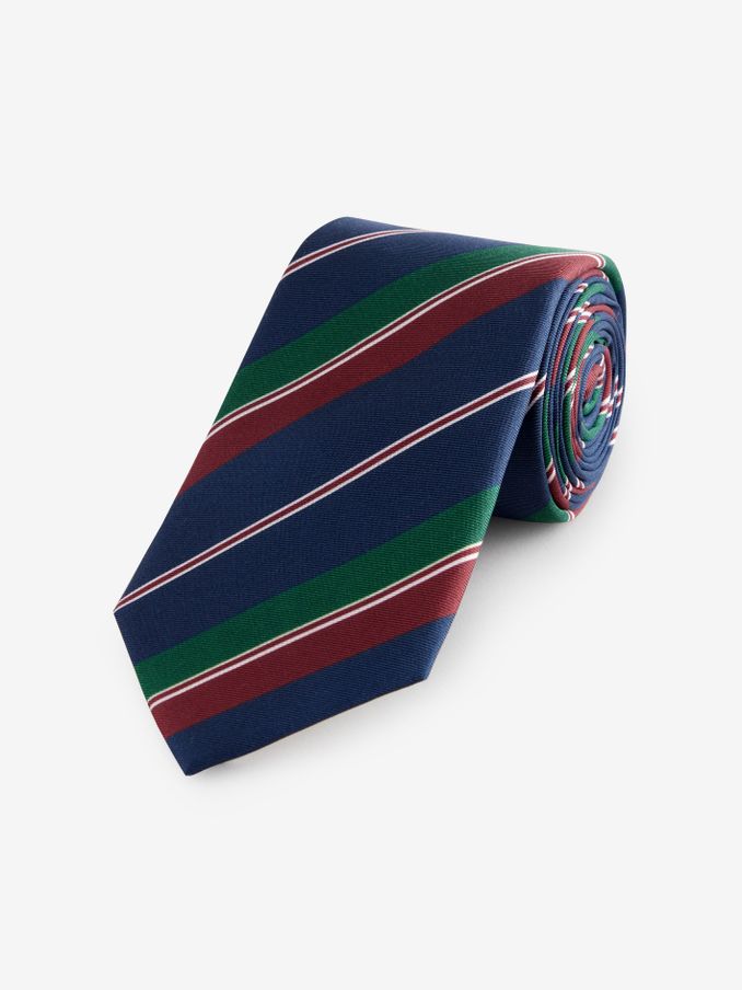 Navy Blue Stripe 100% Silk Tie (AC2078) | £25