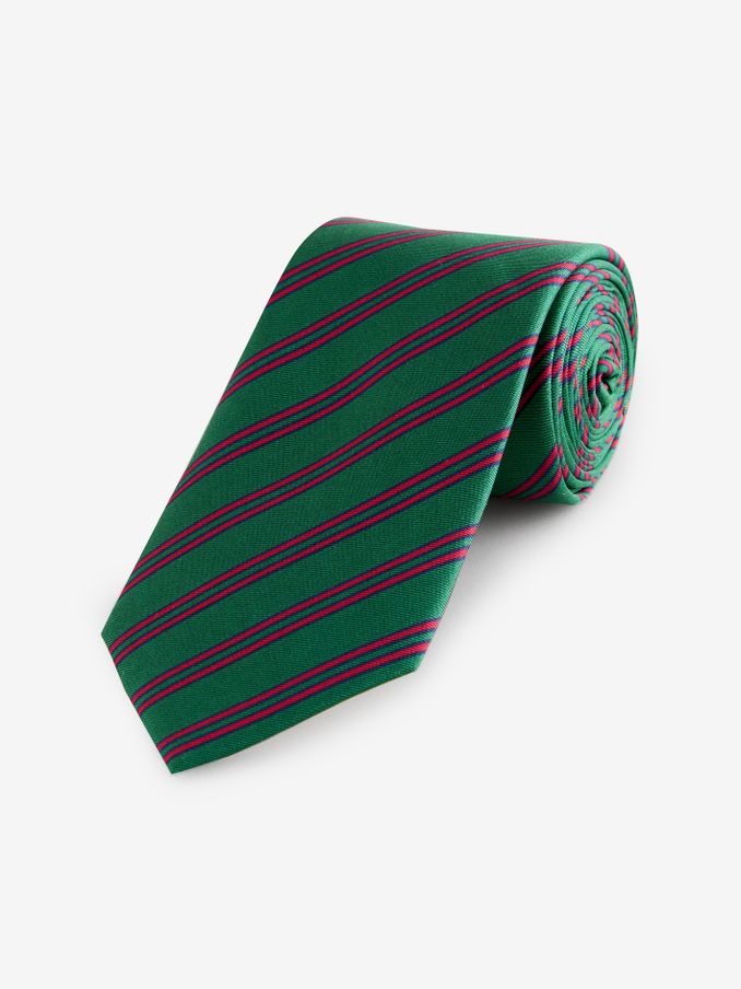 Green Stripe 100% Silk Tie (AC2084) | £25