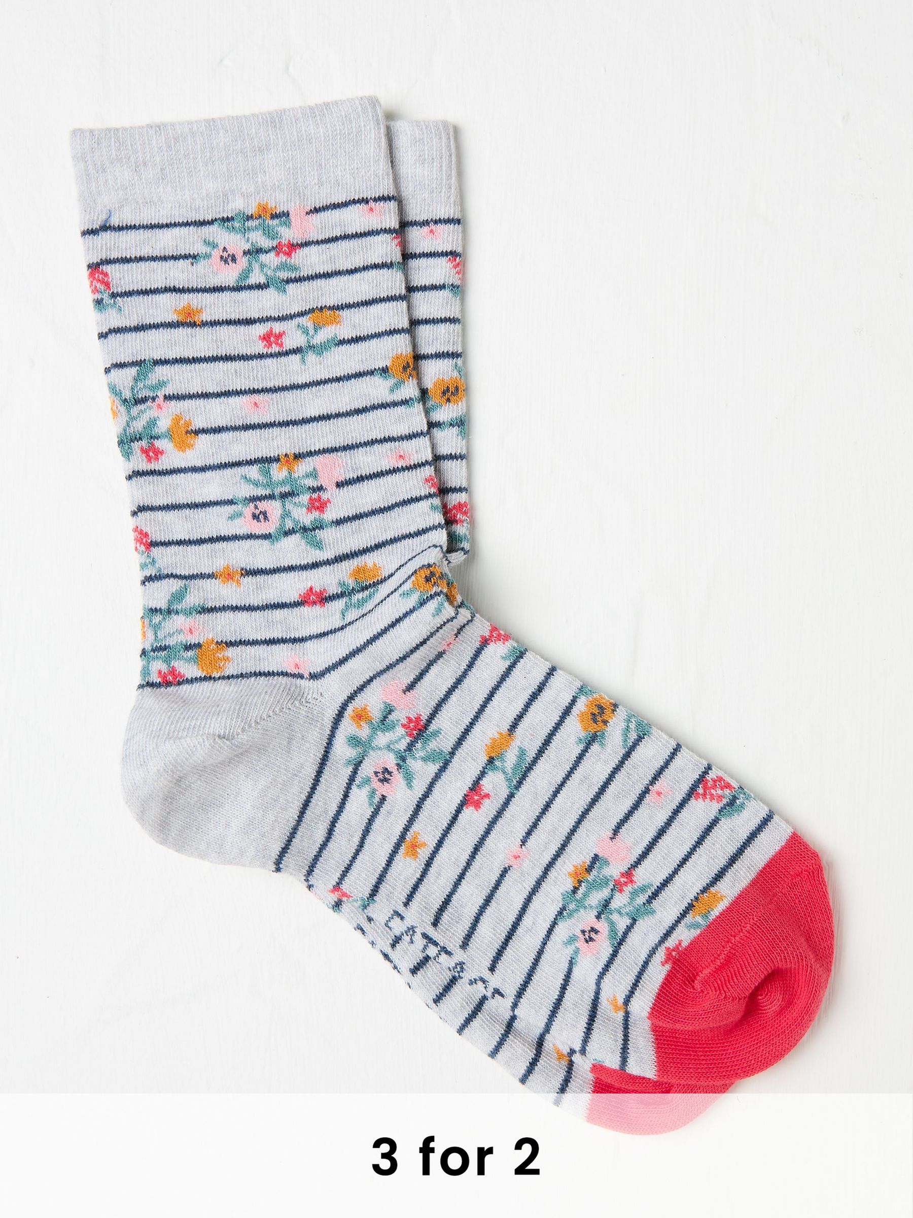 Grey Stripe Floral Women's Socks (AC3247) | £7.50