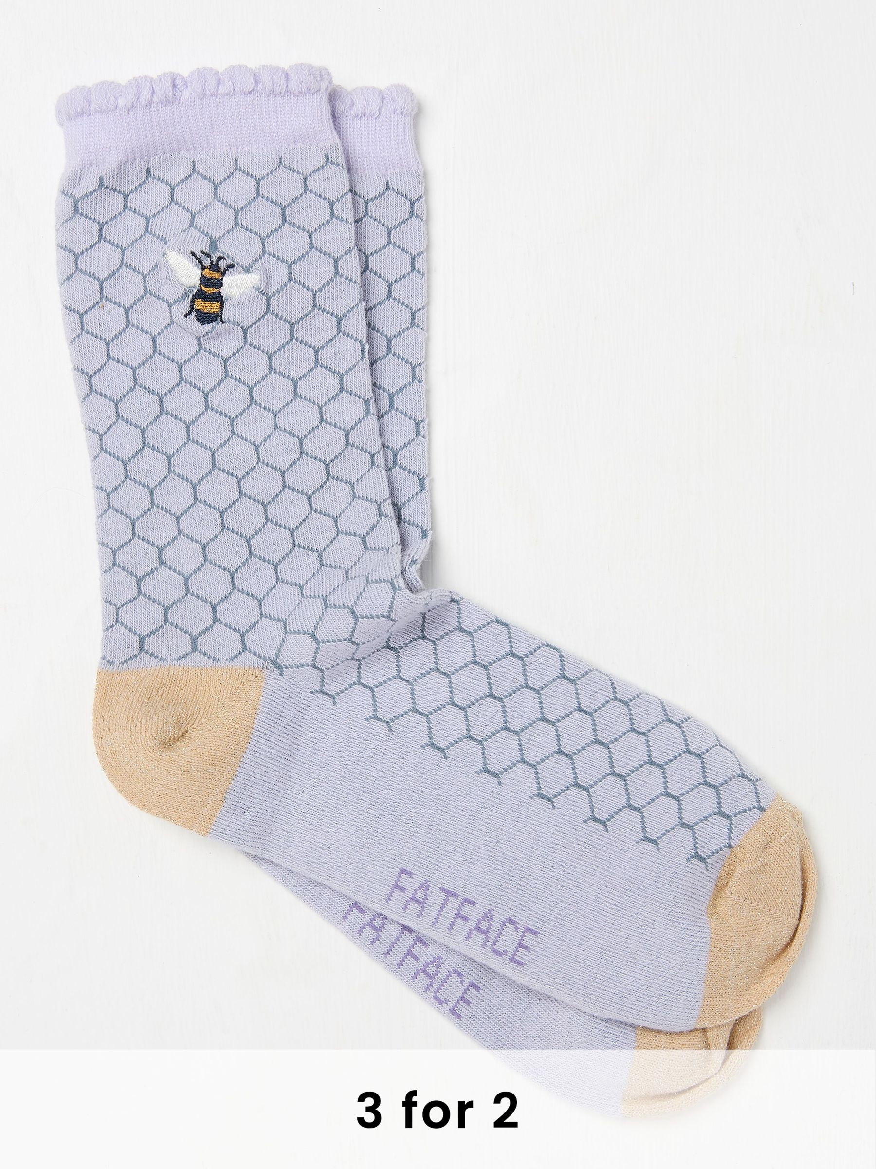 Purple Embroidered Bee Honeycomb Socks (AC3285) | £7.50