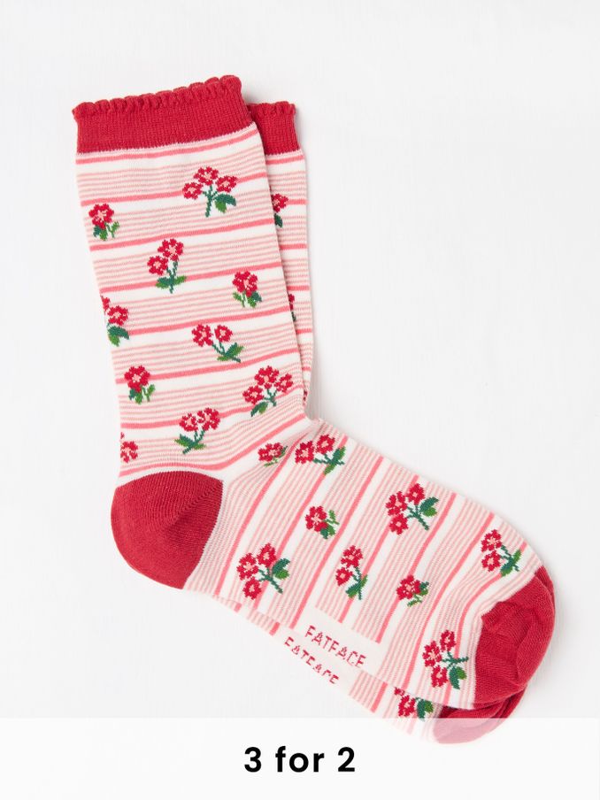White Stripe Floral Socks (AC3291) | £7.50