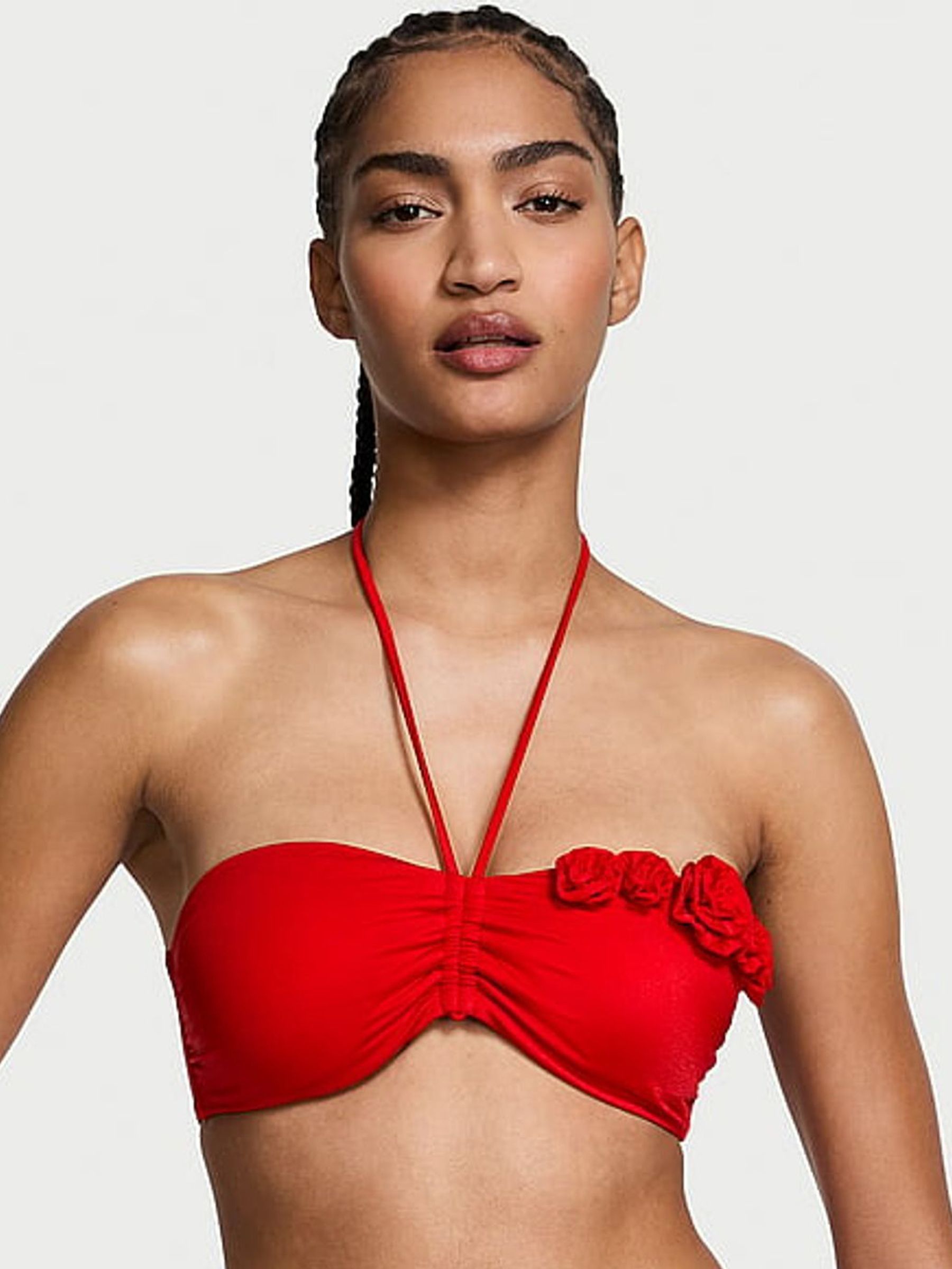 Vermillion Red Bandeau Rosette Bikini Top (AC3301) | £49