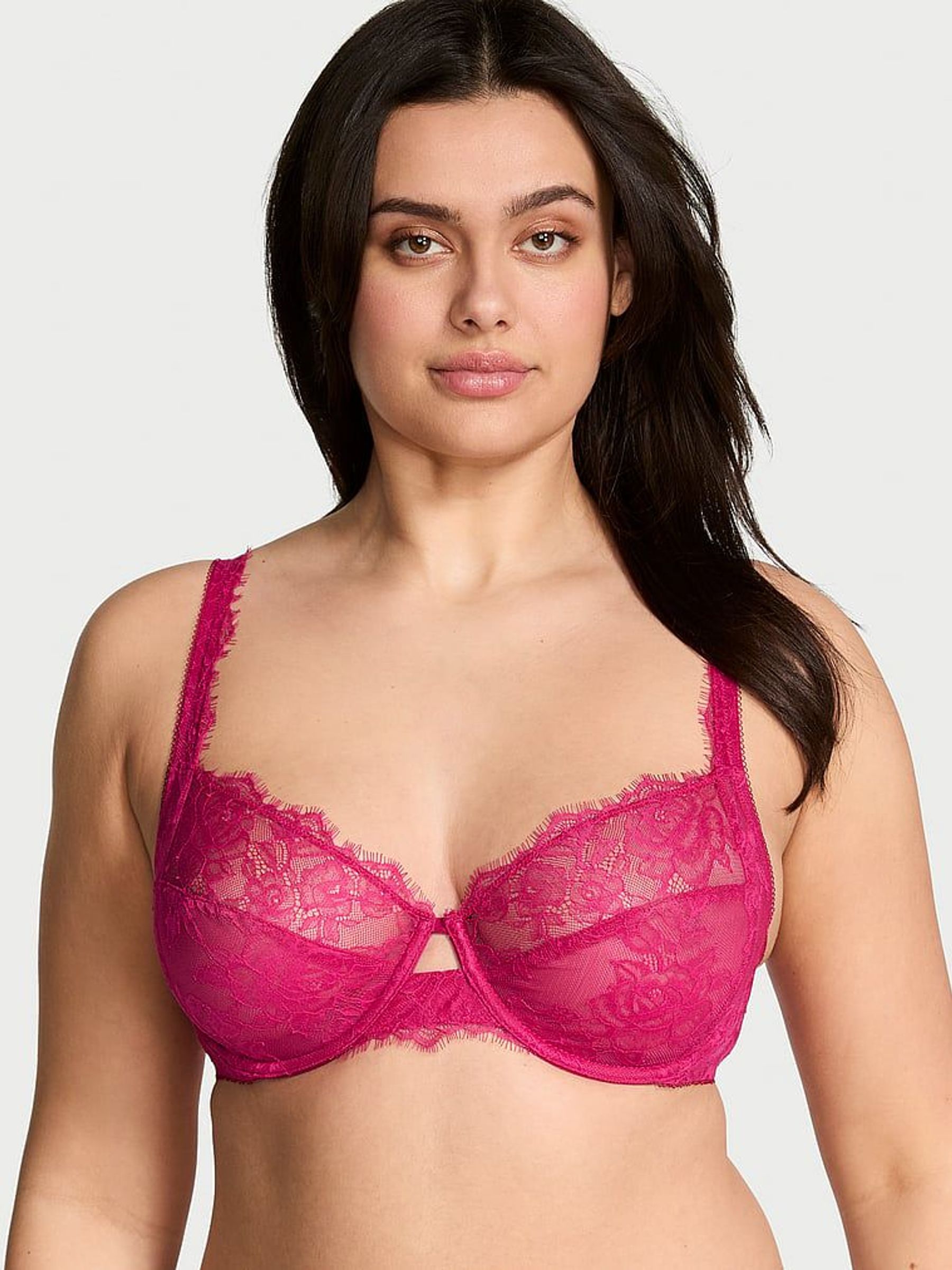 Cherry Blossom Pink Full Cup Support Rose Lace Unlined Bra (AC3313) | £45