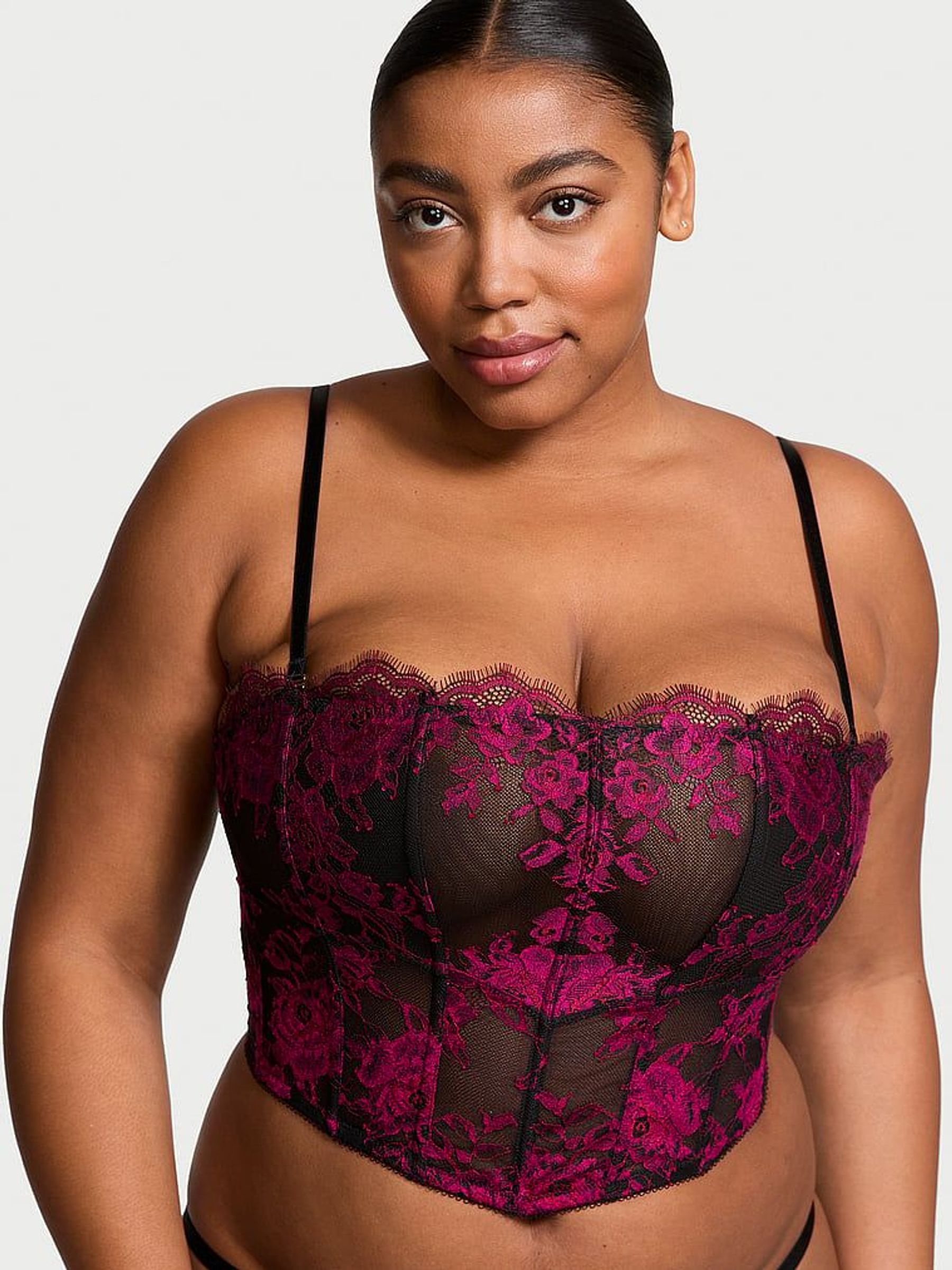 Black & Pink Rose Lace Corset Bra Top (AC3326) | £75