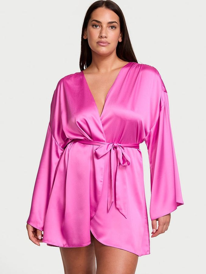 New Peony Pink Satin Short Robe (AC3477) | £49