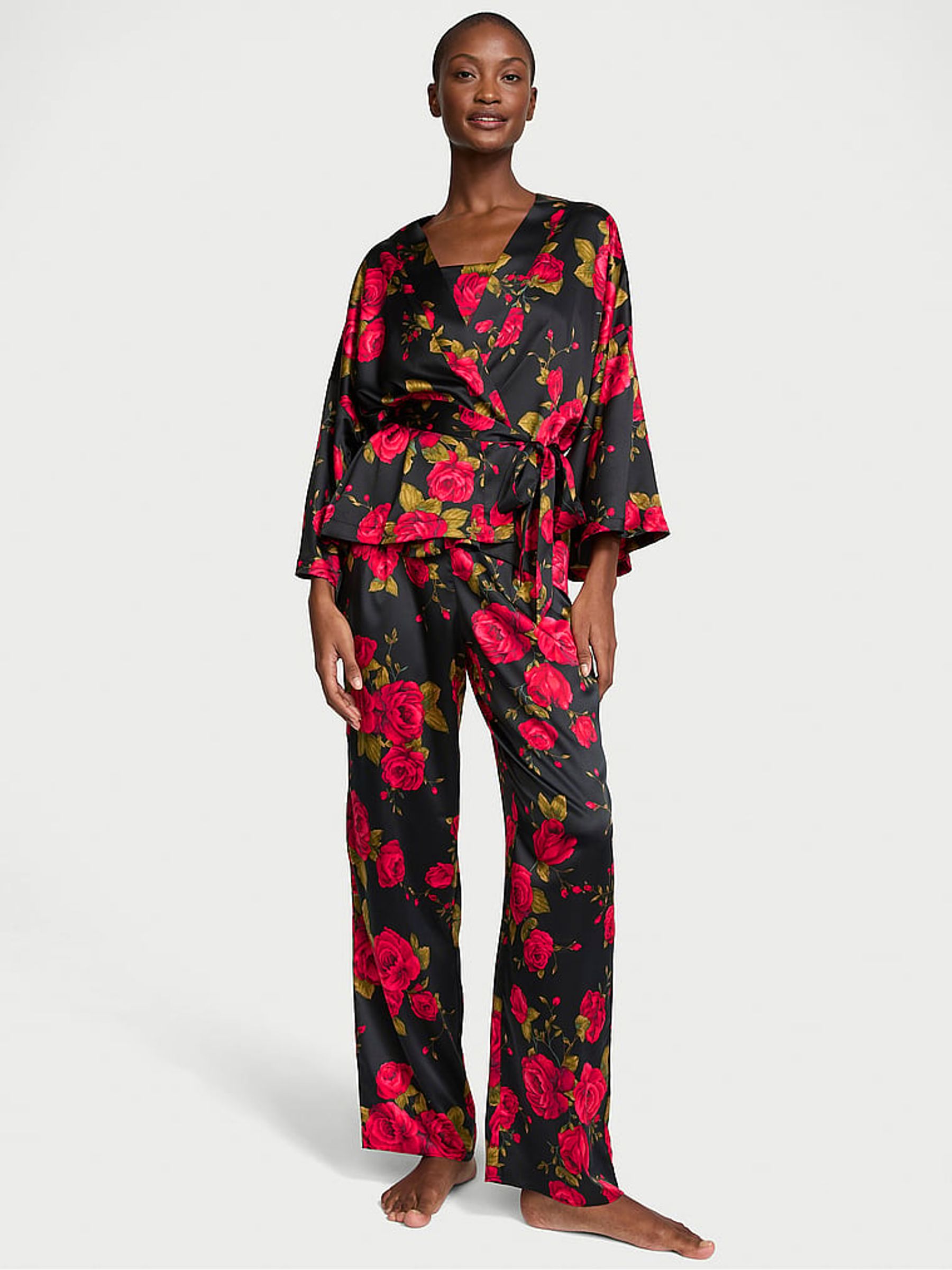 Black Glamorous Rose Satin Short Robe (AC3484) | £59