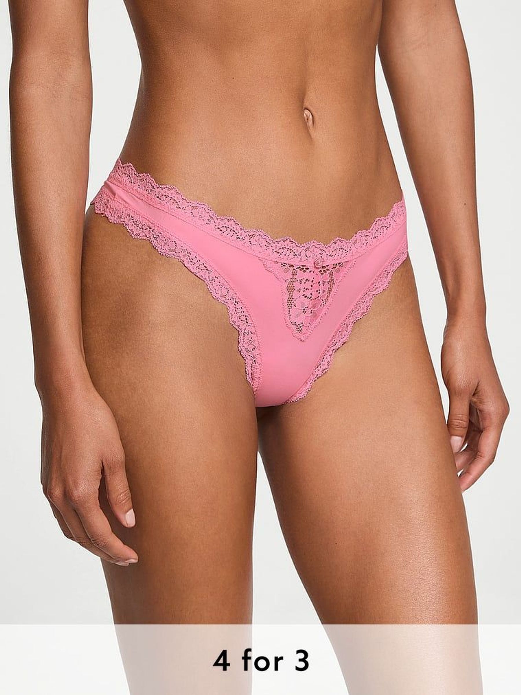 Pink Hope Lace Trim Thong Knickers (AC3487) | £14