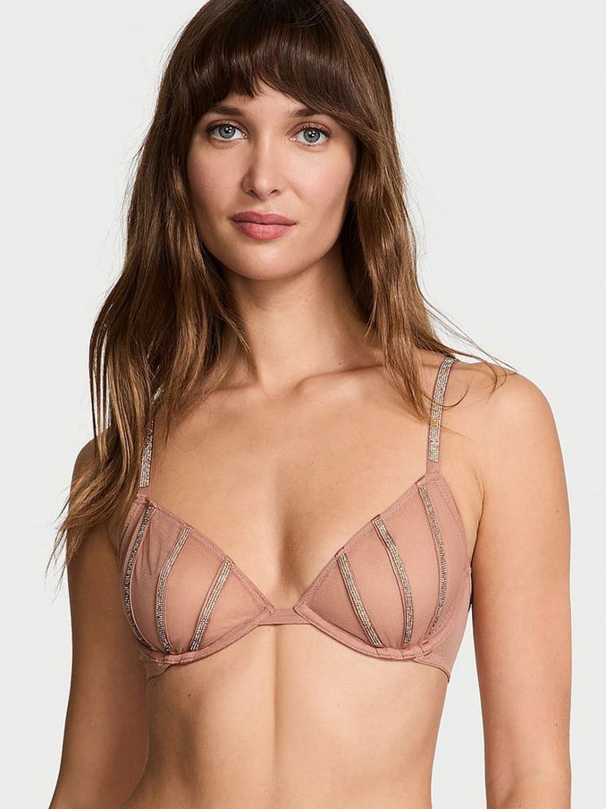 Almond Beige Nude Sheer Shine Low Cut Demi Bra (AC3553) | £59