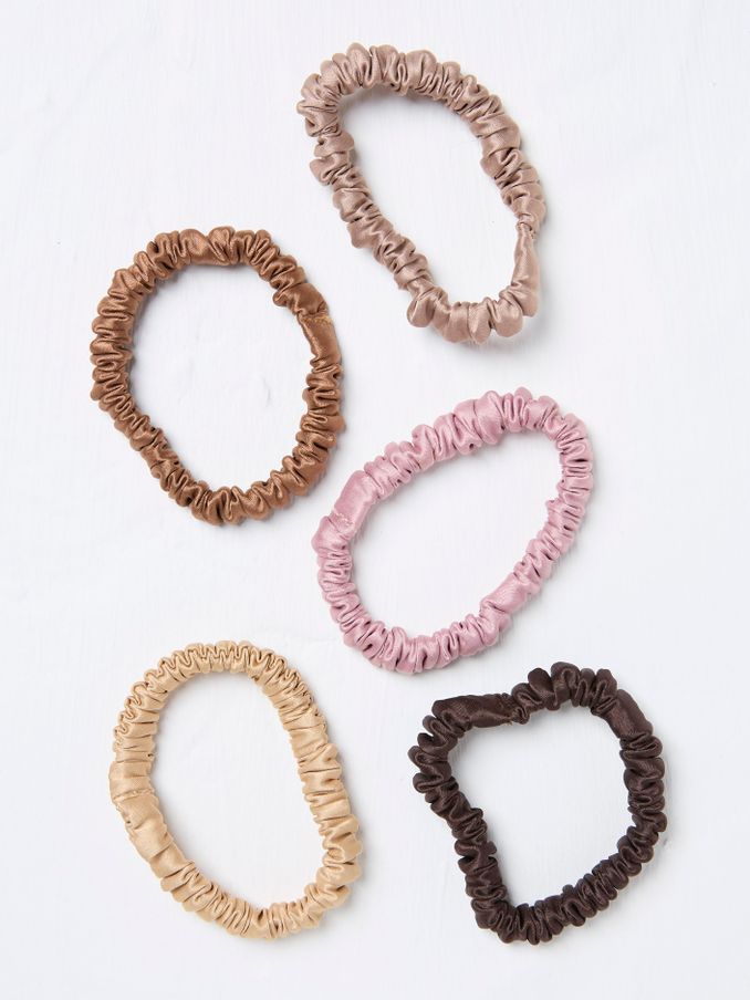Brown Plain Satin Scrunchies 5 Pack (AC4542) | £10.50