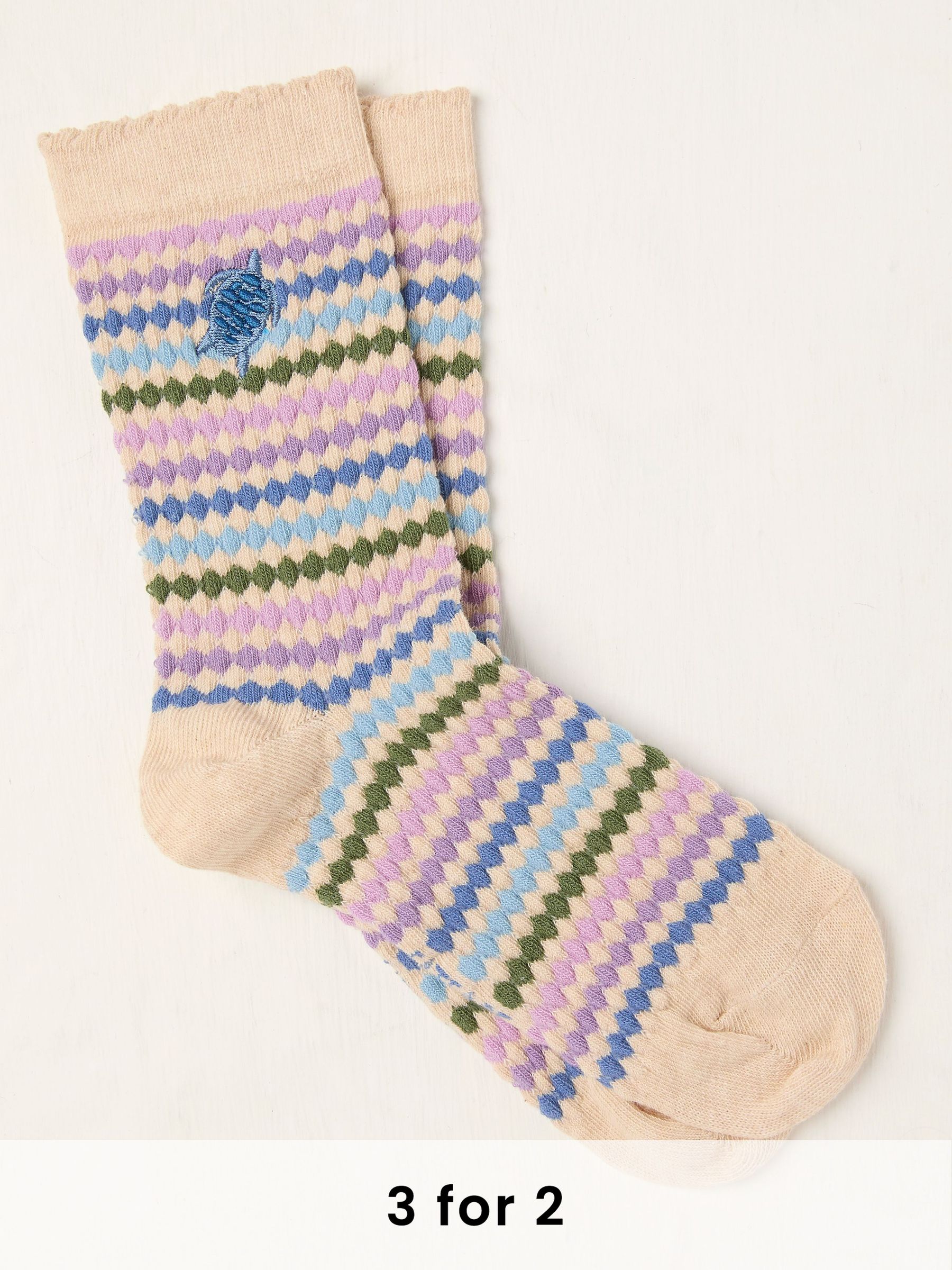 Oatmeal Embroidered Turtle Socks (AC5375) | £7.50