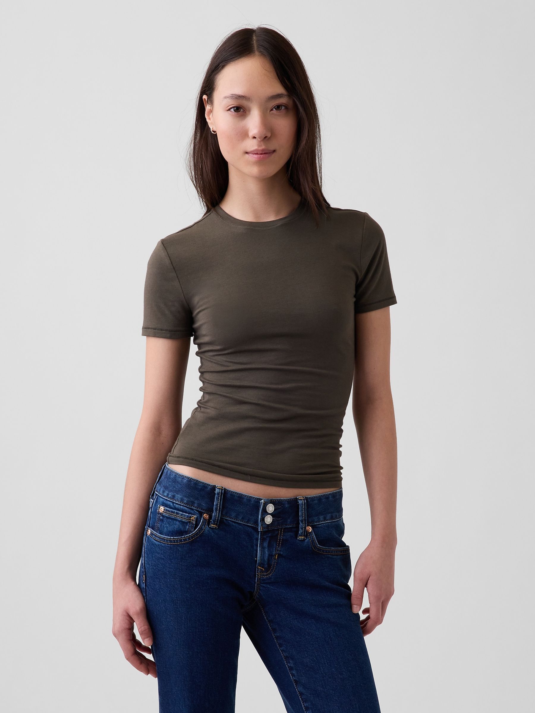 Olive Brown - Closeknit Jersey Short Sleeve T-shirt