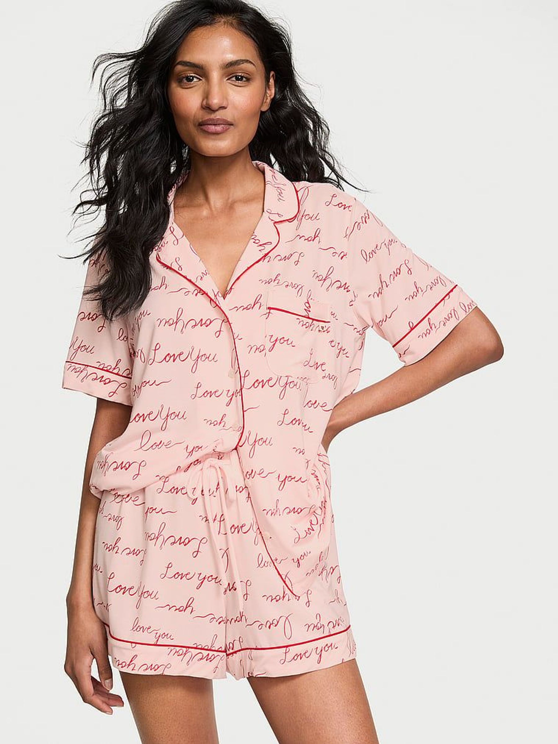 Purest Pink/Lipstick Red Script Modal Short Pyjama Set (AC7489) | £55
