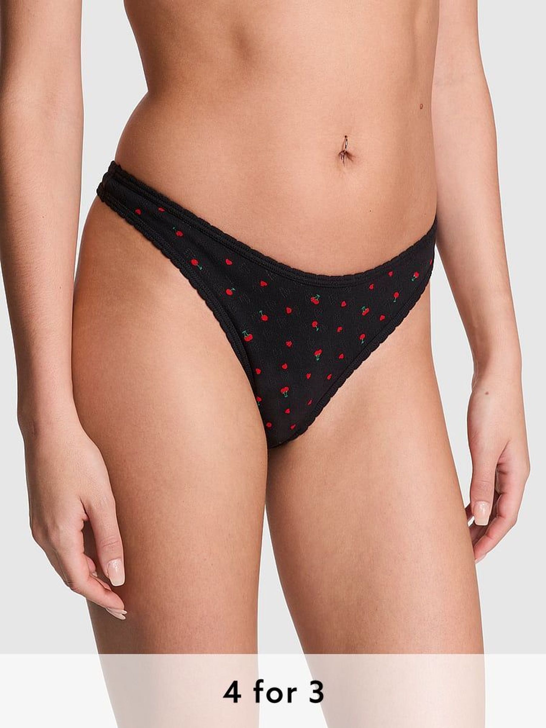 Black Cherry Thong Cotton Knickers (AC7508) | £9