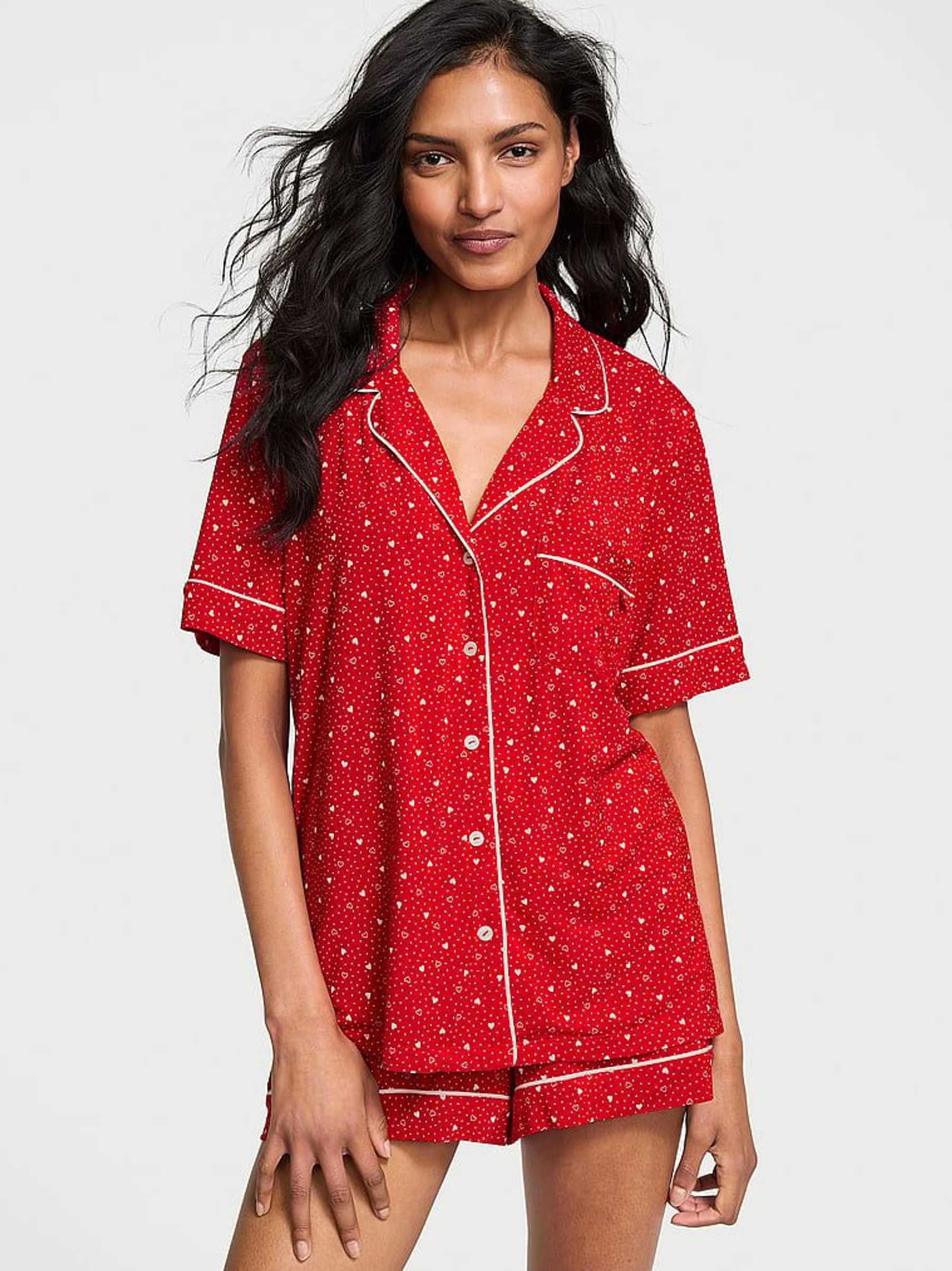 Lipstick Heart Dot Red Modal Short Pyjama Set (AC7522) | £55