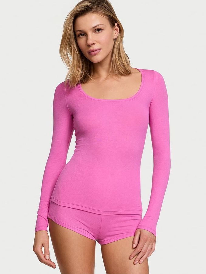 New Peony Pink Modal Rib Short Pyjama Set (AC7525) | £39