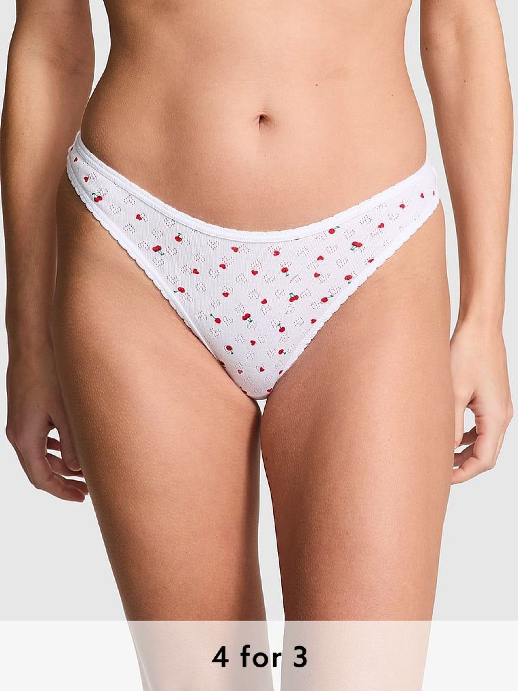 White Cherry Thong Cotton Knickers (AC7527) | £9