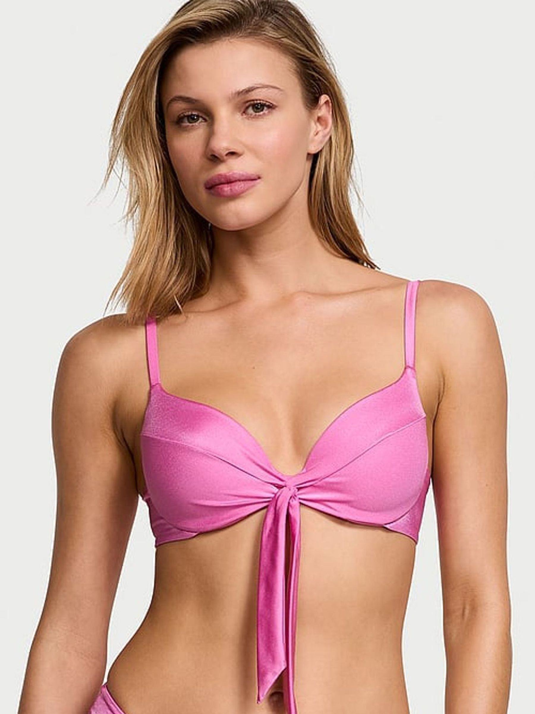 New Peony Pink Push Up Bow Bikini Top (AC7531) | £49