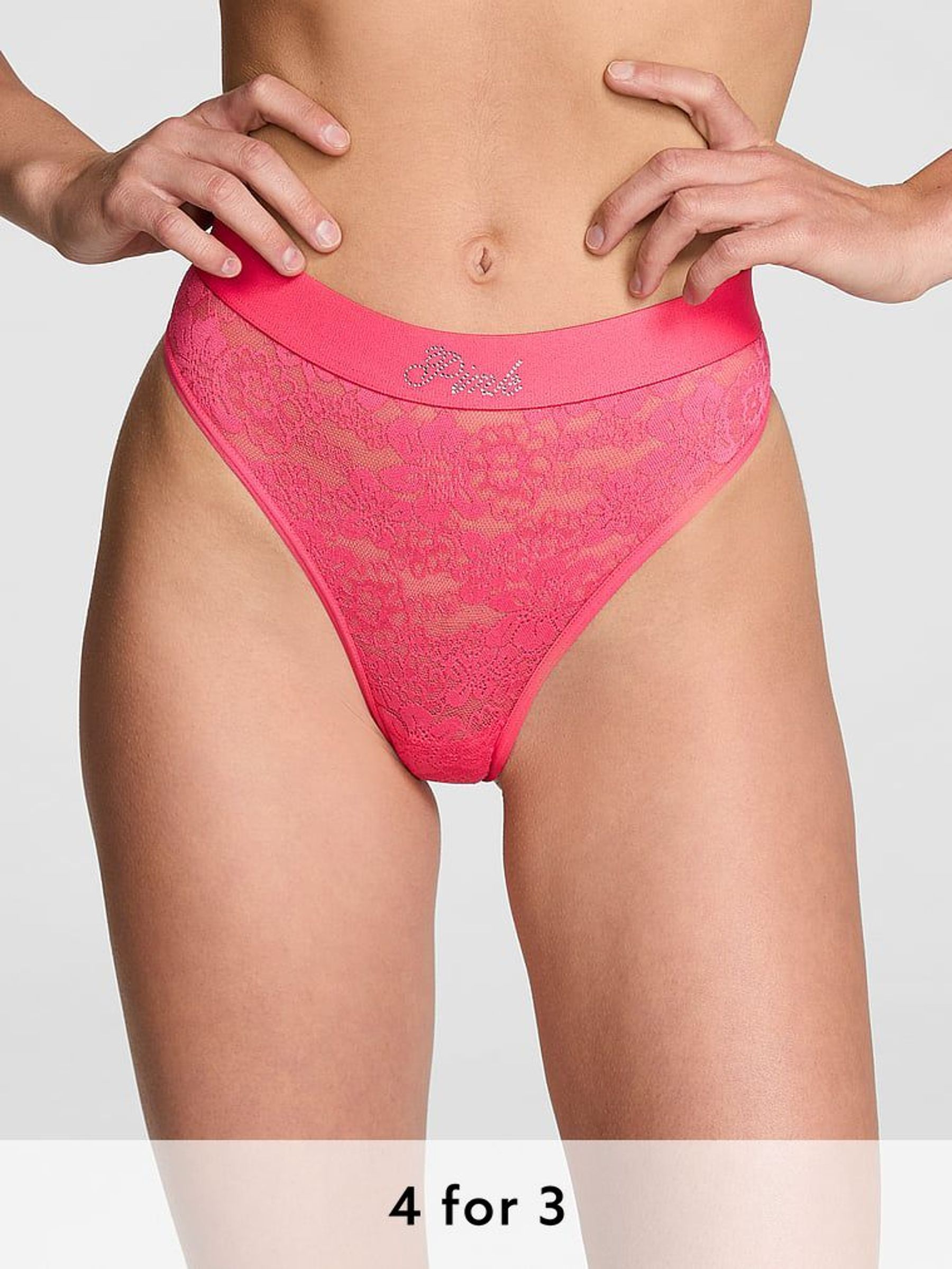 Double Bubble Pink Brazilian Lace Logo Scoop Thong Knickers (AC7536) | £9