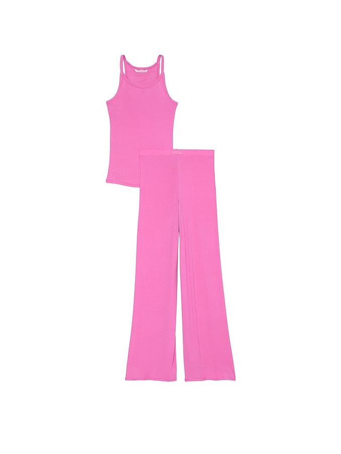 New Peony Pink Modal Rib Cami Long Pyjama Set (AC7537) | £45