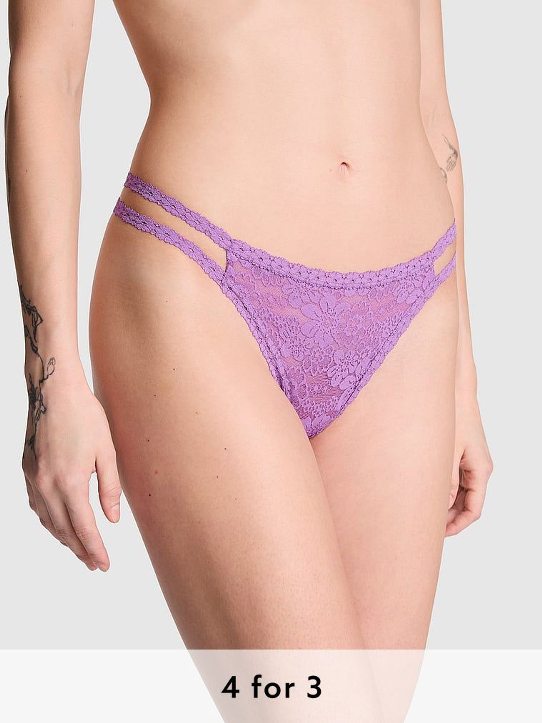 Grape Taffy Purple Thong Floral Lace Knickers (AC7538) | £9