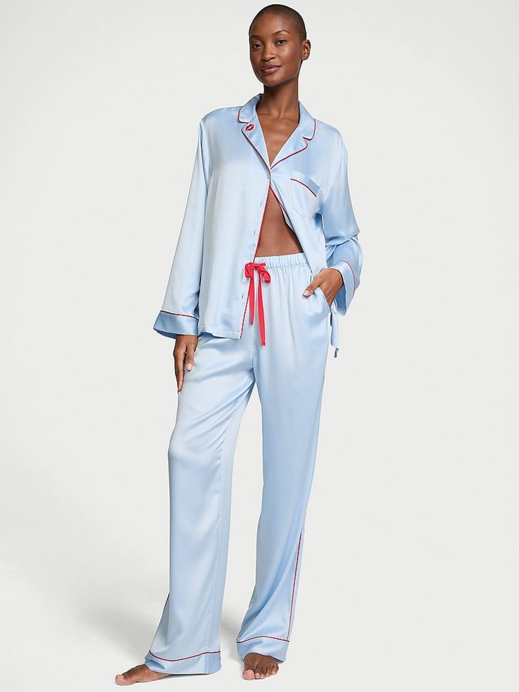 Light Blue Satin Long Pyjama Set (AC7541) | £69