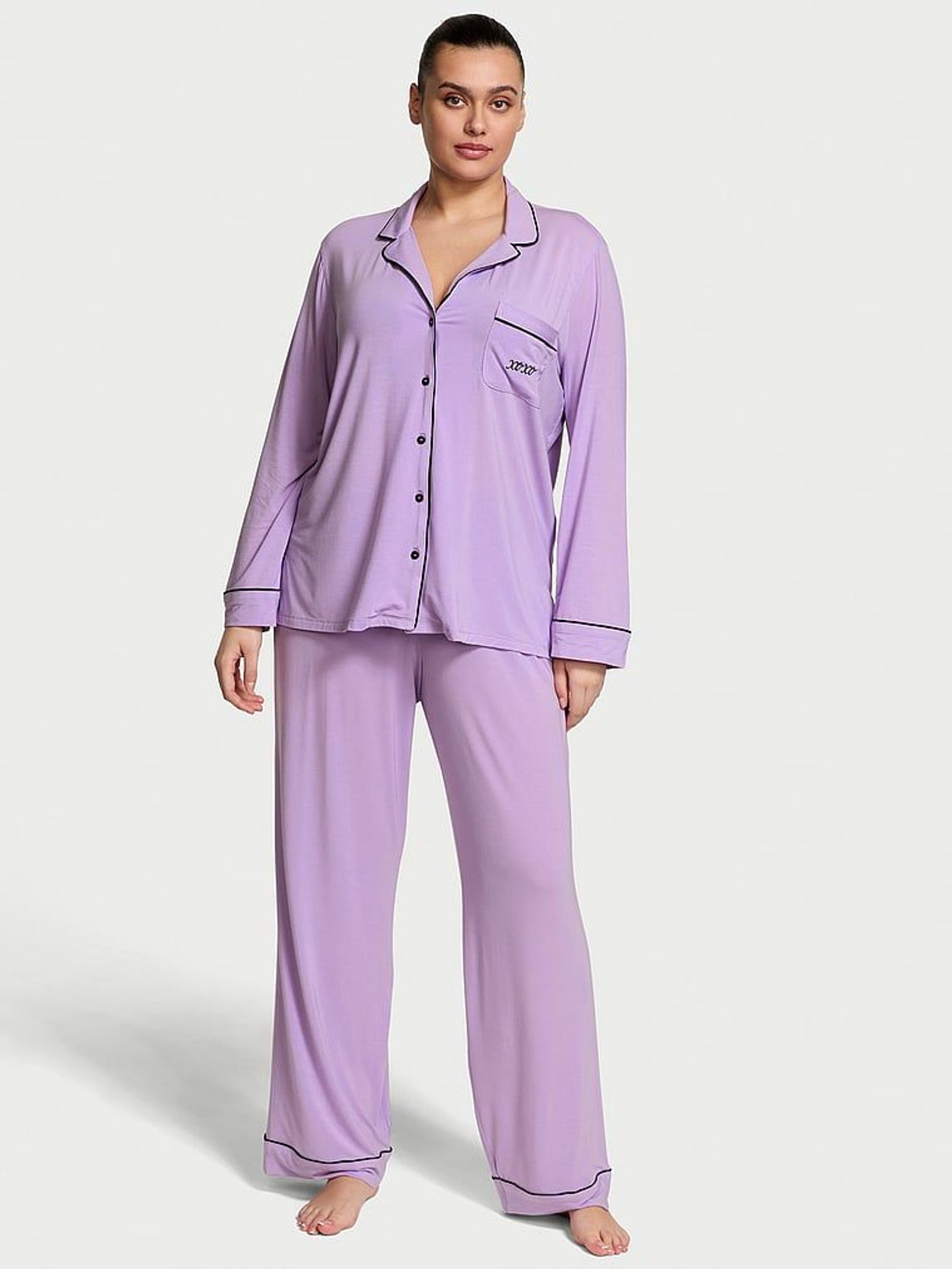 Charmed Violet Xoxo Pocket Purple Modal Long Pyjama Set (AC7543) | £59