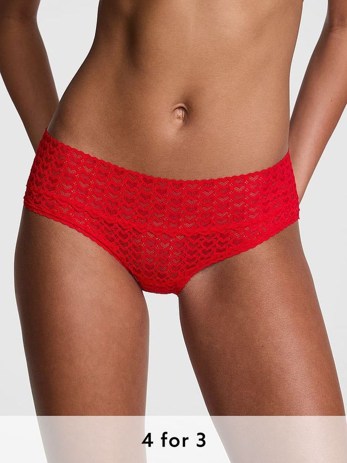 Bright Vermillion Red Hipster Heart Lace Knickers (AC7547) | £9