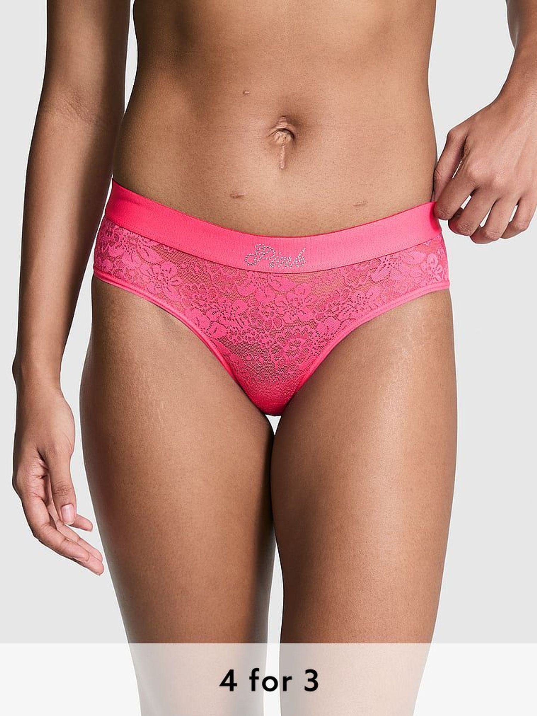 Double Bubble Pink Hipster Lace Logo Scoop Thong Knickers (AC7550) | £9