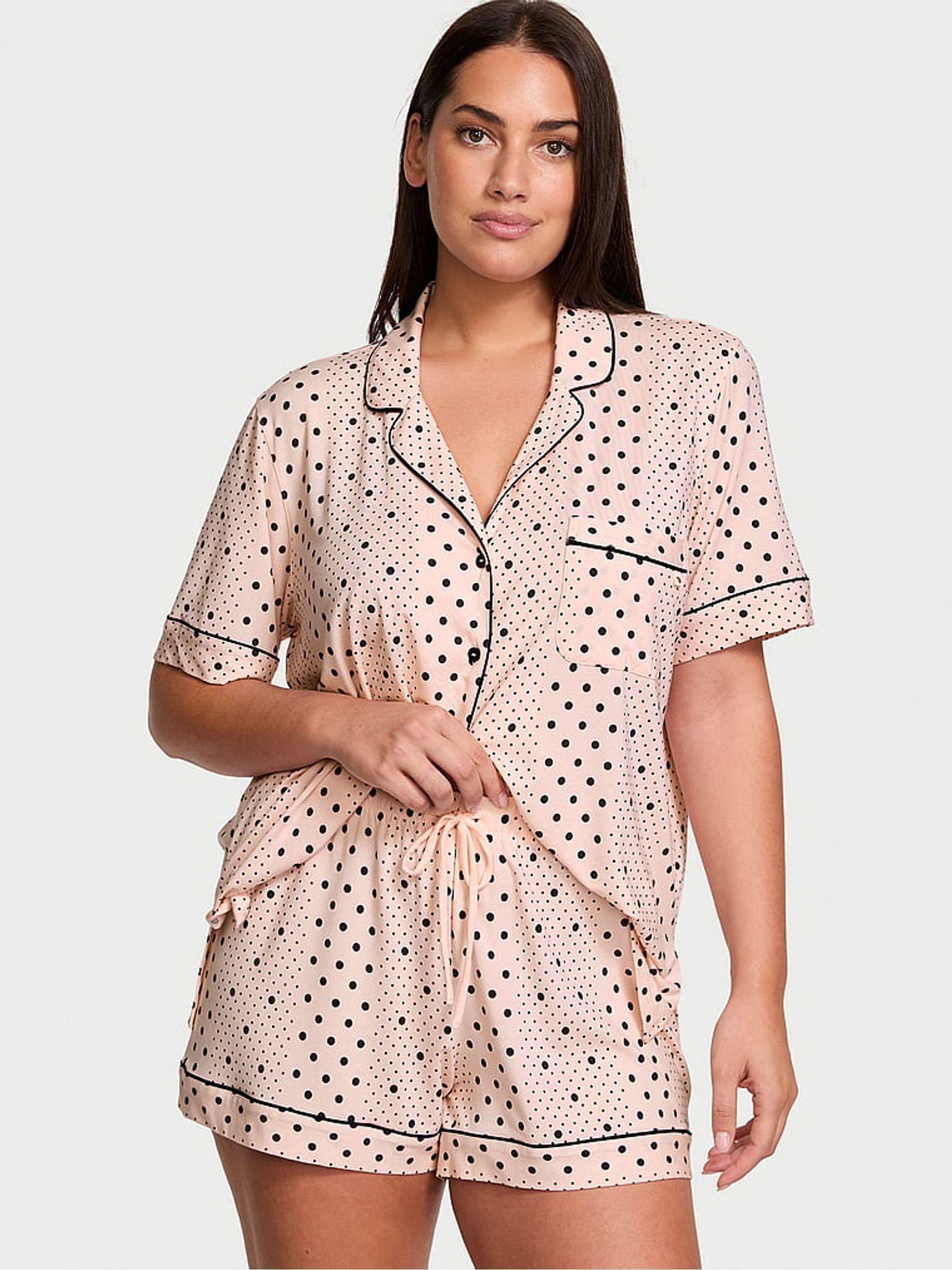 Purest Pink Dotted Stripe Modal Short Pyjama Set (AC7551) | £55