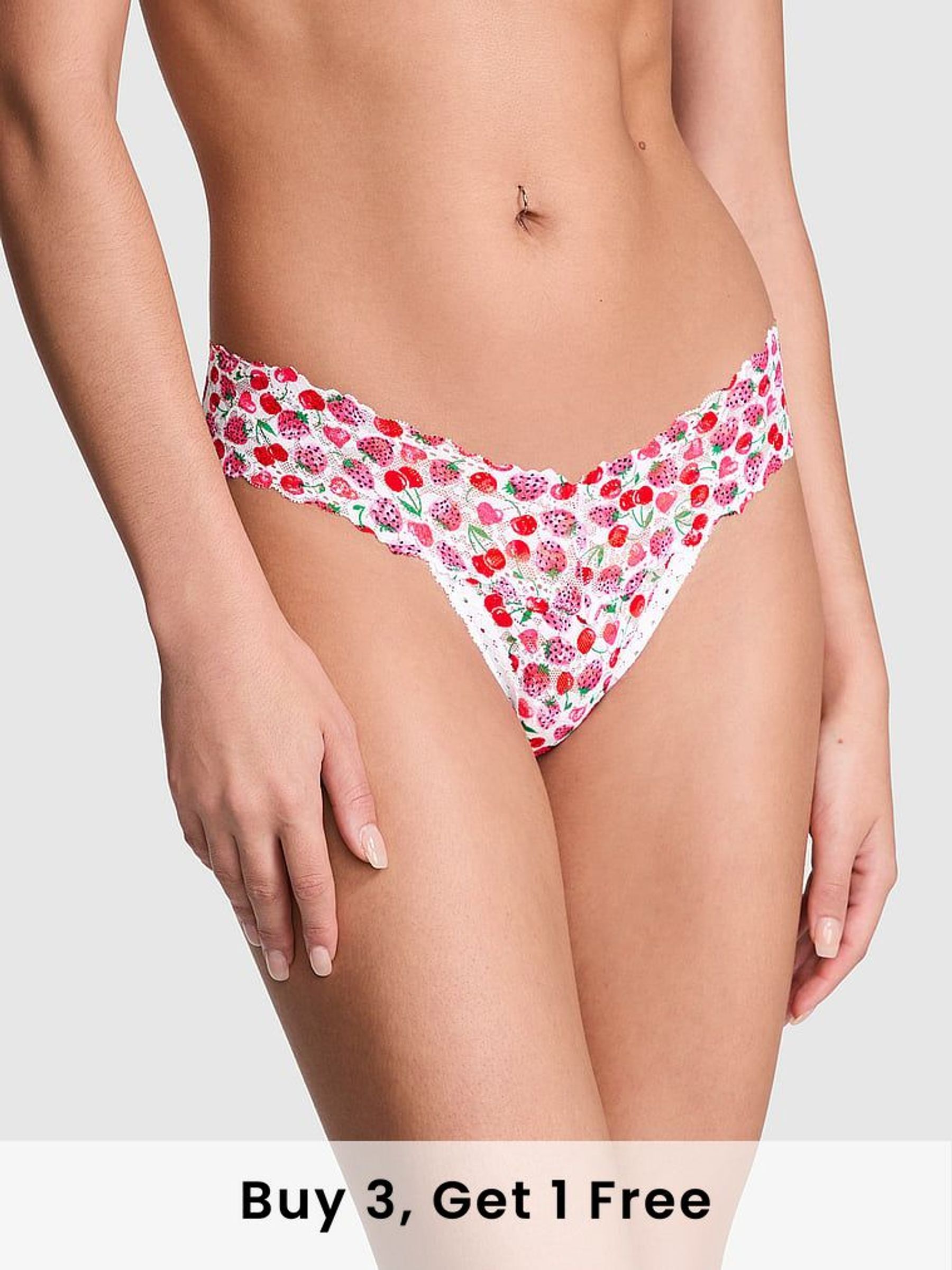 White Cherry Thong Cotton Lace Trim Knickers (AC7555) | £9