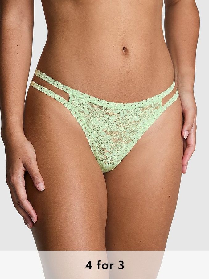 Pale Petal Green Thong Floral Lace Knickers (AC7556) | £9